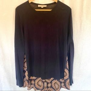 Navy LOFT sweater with patterned back and layer